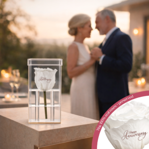 Luxara Uno – Happy Anniversary - Personalized Rose - 100% Real (Preserved-Eternal)